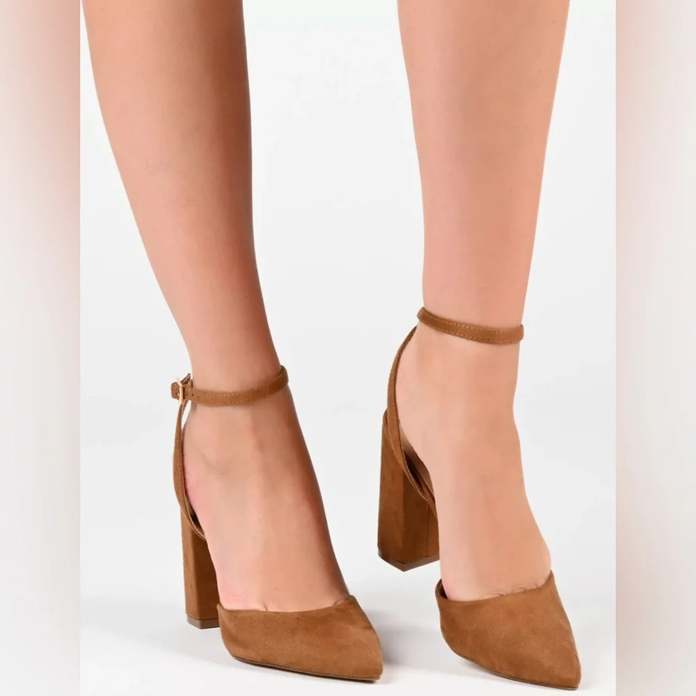 Journee Collection Womens Tyyra Tan Ankle Strap‎ Slingback Heels Shoes Size 8.5
